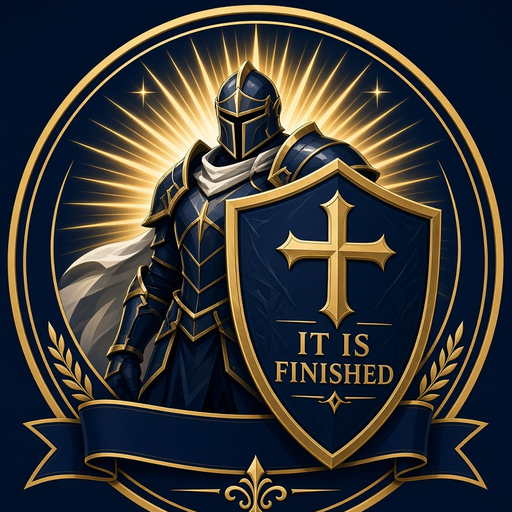 Free Grace Warrior: a knight with a shield that reads It Is Finished